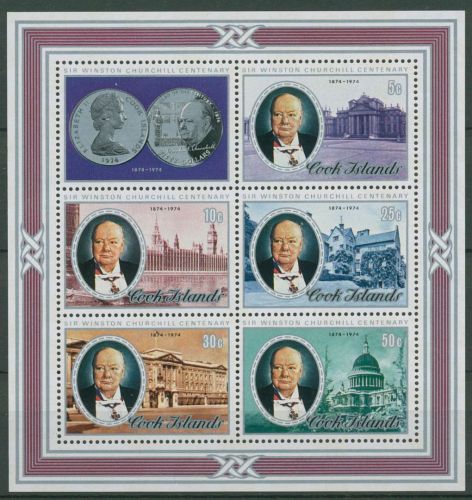 Cook-Inseln 1974 100. Geburtstag Winston Churchill Block 45 postfrisch (C42000)