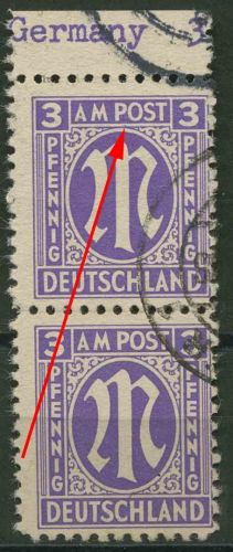 Bizone 1945 Am. Druck mit Plattenfehler 1 z f 5, Papier z gestempelt