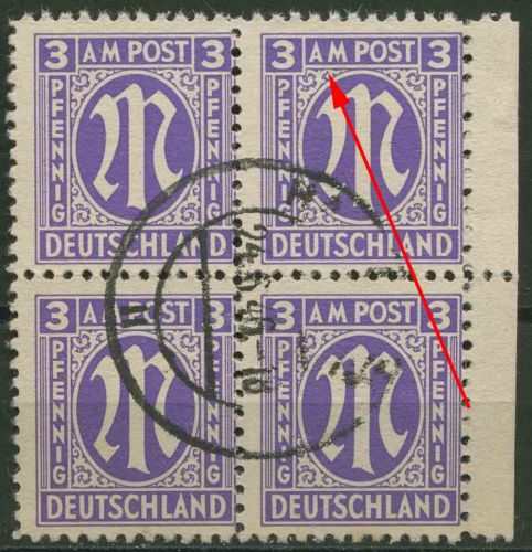 Bizone 1945 Am. Druck Plattenfehler 1 z f 30 im 4er-Block, Papier z gestempelt