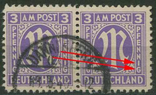 Bizone 1945 Amerik. Druck mit Plattenfehler 1 z VII, Papier z gestempelt