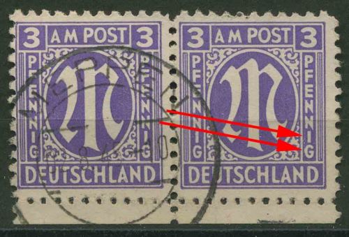 Bizone 1945 Amerik. Druck mit Plattenfehler 1 x VII, Papier x gestempelt