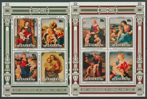 Kongo-Zaire 1983 Weihnachten Gemälde von Raffael Block 47/48 postfrisch (C42010)