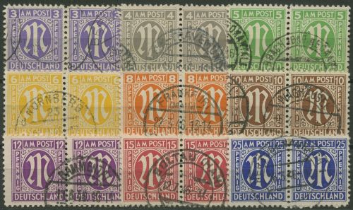 Bizone 1945 AM-POST: Amerikanischer Druck 1/9 z waag. Paar, Papier z gestempelt