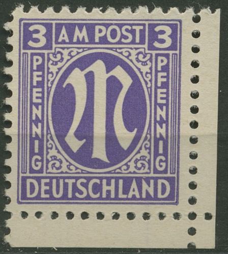 Bizone 1945 AM-POST Amerik. Druck 1 x Ecke 4, Papier x postfrisch
