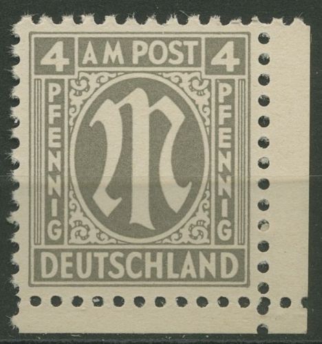 Bizone 1945 AM-POST Amerik. Druck 2 x Ecke 4, Papier x postfrisch