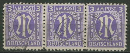 Bizone 1945 AM-POST Amerik. Druck 1 z 3er-Streifen, Papier z gestempelt