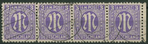 Bizone 1945 AM-POST Amerik. Druck 1 z 4er-Streifen, Papier z gestempelt