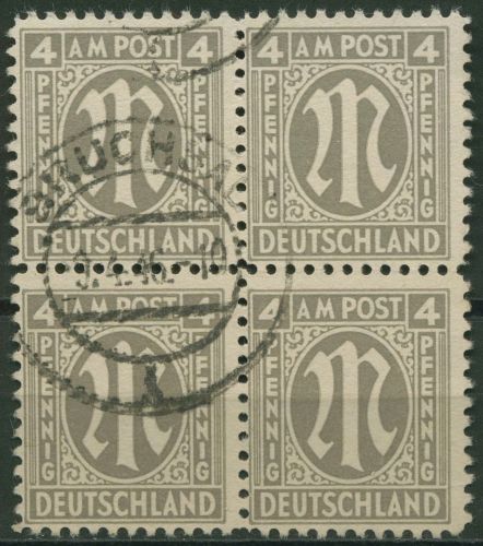 Bizone 1945 AM-POST Amerik. Druck 2 z 4er-Block, Papier z gestempelt