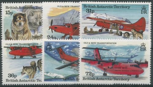 Britische Antarktis 1994 Transporte Hundeschlitten Flugzeuge 225/30 postfrisch