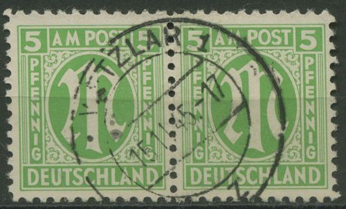 Bizone 1945 AM-POST Amerik. Druck 3 y waagerechtes Paar, Papier y gestempelt
