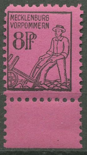 SBZ Mecklenburg-Vorpommern 1945 Freimarke mit Unterrand 12 UR postfrisch