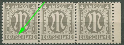 Bizone 1945 Am. Druck mit Plattenfehler 2 x f 28, Papier x postfrisch