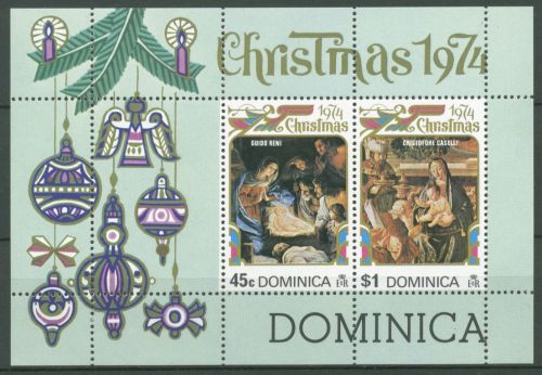 Dominica 1974 Weihnachten Gemälde Block 27 postfrisch (C64546)