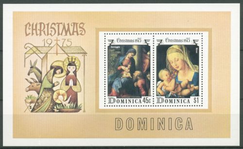 Dominica 1975 Weihnachten Gemälde Block 33 postfrisch (C64547)