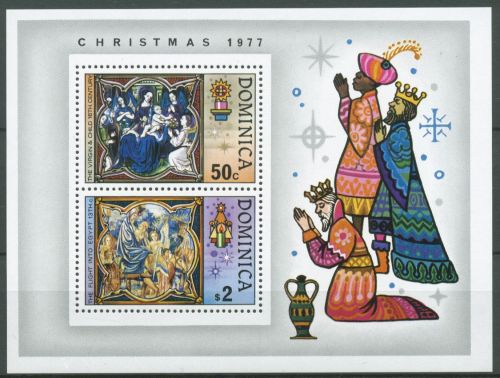 Dominica 1977 Weihnachten Buchillustration Block 46 postfrisch (C64548)