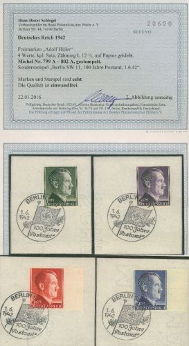 Dt. Reich 1942 Hitler gezähnt L 12 1/2, 799/802 A gestempelt geprüft Befund