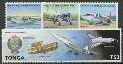 Tonga 1989 Geschichte der Luftfahrt Boeing Concorde 1093/96 postfrisch
