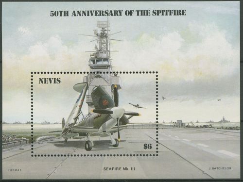 Nevis 1986 Luftfahrt Spitfire-Flugzeuge Block 8 postfrisch (C94694)