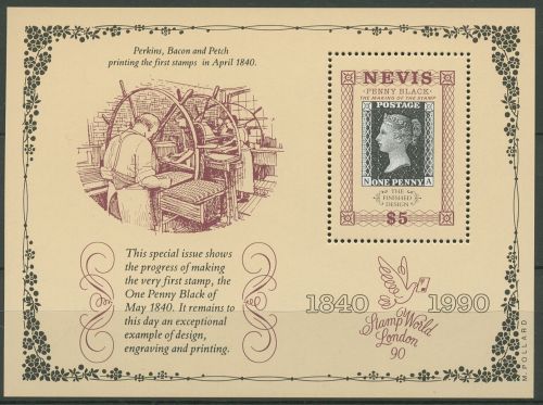 Nevis 1990 150 Jahre Briefmarken MiNr.1 GB Block 22 postfrisch (C93936)