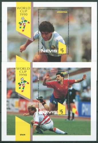 Nevis 1990 Fußball-WM Italien Maradona Gordillo Block 27/28 postfrisch (C64743)