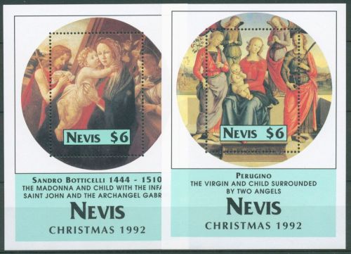 Nevis 1992 Weihnachten Gemälde Block 53/54 postfrisch (C64747)