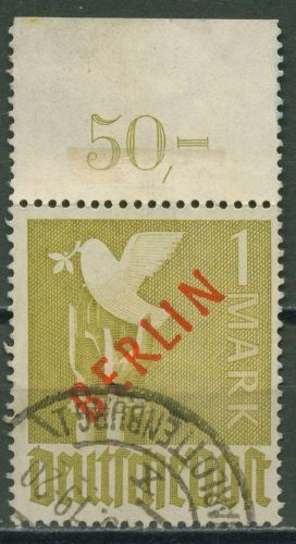 Berlin 1949 Rotaufdruck Platte Oberrand 33 P OR dgz gestempelt