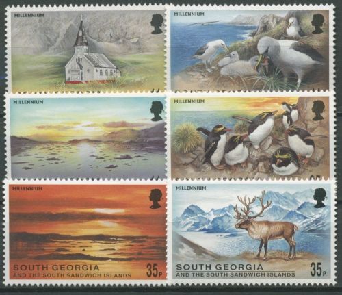 Südgeorgien 1999 Jahrtausenwende Kirche Albatros Rentier 301/06 postfrisch