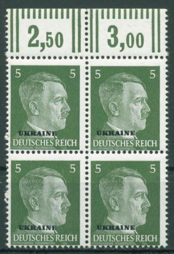 Ukraine 1941 Freimarke Hitler mit Aufdruck 4er-Block Oberrand 4 OR postfrisch