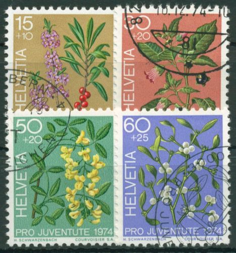 Schweiz 1974 Pro Juventute Pflanzen Giftpflanzen des Waldes 1042/45 gestempelt