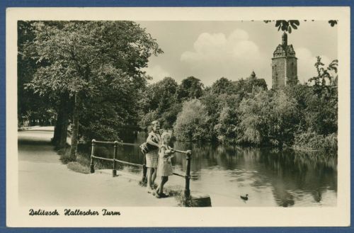 Delitzsch Hallescher Turm, gelaufen 1958 (AK5185)