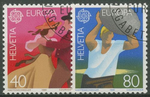 Schweiz 1981 Europa CEPT Folklore Tanz Steinstoßen 1197/98 gestempelt