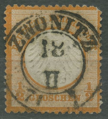 Dt. Reich 1872 kl. Brustschild 14 mit SACHSEN-Stempel SA K2 ZWÖNITZ, Zahnfehler
