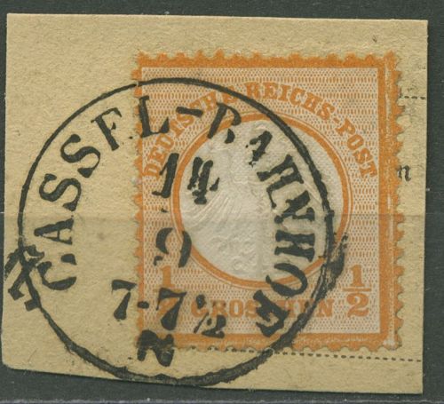 Dt. Reich 1872 kl. Brustschild 14 mit Stempel TT K1 CASSEL-BAHNHOF, Briefstück