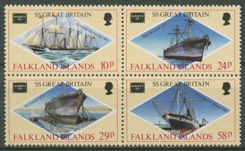 Falkland 1986 AMERIPEX Dampfsegelschiff Great Britain 449/52 ZD postfrisch