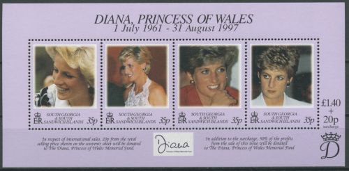 Südgeorgien 1998 Tod von Prinzessin Diana Block 7 postfrisch (C21476)
