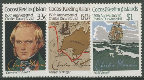 Kokos-Inseln 1986 150. Jahrestag d. Besuchs von Charles Darwin 160/62 postfrisch
