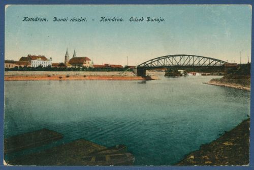 Komárno Blick auf Altstadt und Donaubrücke, gelaufen 1923 (AK5150)