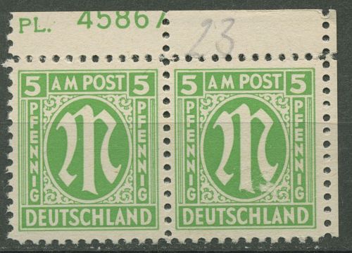 Bizone 1945 AM-POST Amerik. Druck mit Plattennummer 3 z Pl.-Nr. oben postfrisch