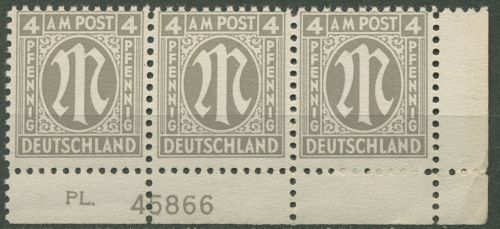 Bizone 1945 AM-POST Amerik. Druck mit Plattennummer 2 z Pl.-Nr. unten postfrisch