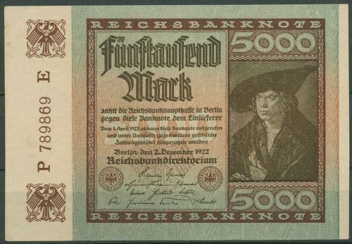 Dt. Reich 5000 Mark 1922, DEU-91d FZ E, leicht gebraucht (K1410)