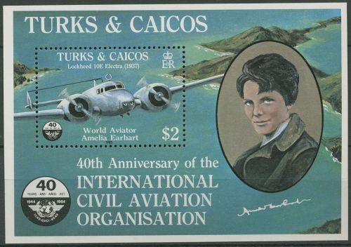 Turks- und Caicos-Inseln 1985 Luftfahrt Amelia Earhart Block 55 postfr. (C94665)