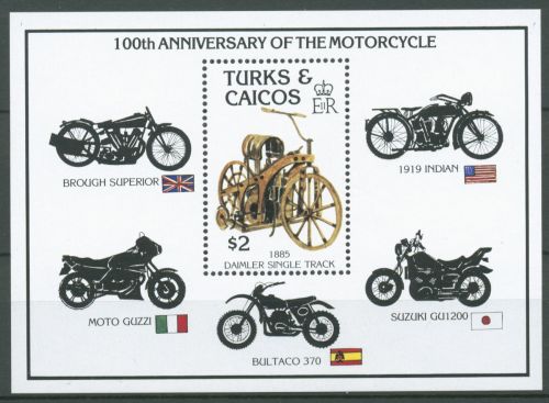 Turks- und Caicos-Inseln 1985 Motorräder Block 62 postfrisch (C64789)