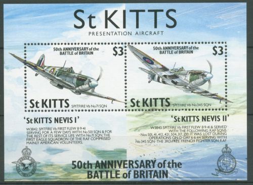 St. Kitts 1990 Luftschlacht um England Flugzeuge Block 10 postfrisch (C64849)