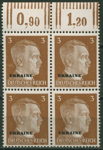 Ukraine 1941 Freimarke Hitler mit Aufdruck 4er-Block Oberrand 2 OR postfrisch