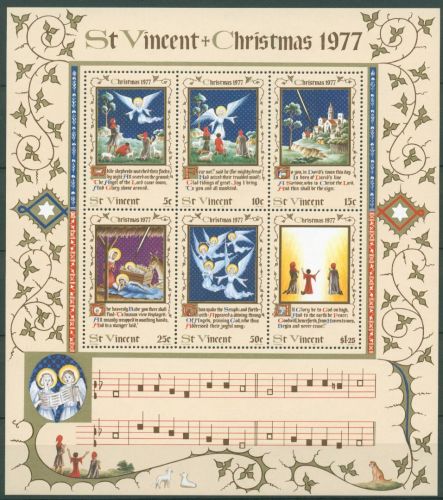 St. Vincent 1977 Weihnachten Lieder Illustrationen Block 7 postfrisch (C64879)