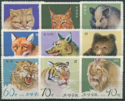 Korea (Nord) 1974 Zoo von Pjöngjang Tiere 1255/63 ungebraucht ohne Gummierung