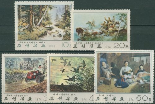 Korea (Nord) 1974 Gemälde Enten, Soldaten 1310/14 ungebraucht ohne Gummierung