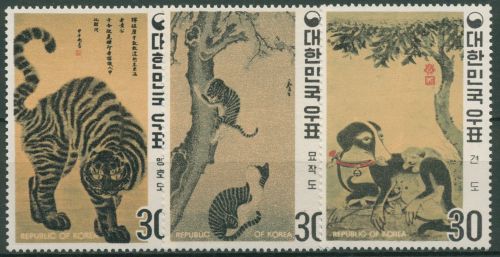 Korea (Süd) 1970 Gemälde Tiere Tiger Katzen Hund 739/41 A ungebraucht ohne Gummi