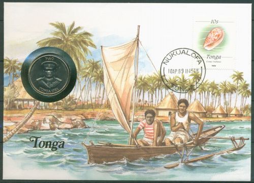 Tonga 1989 Küste Boot Numisbrief 20 Seniti (N407)