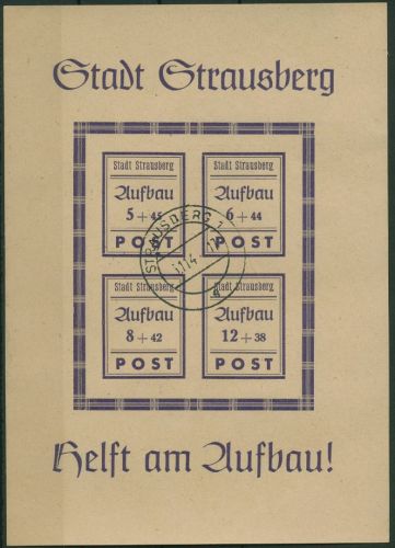 Strausberg 1946 Wiederaufbau Block 1 II gestempelt